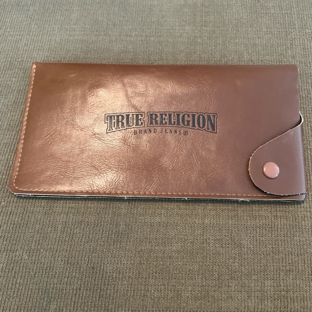 True Religion Tan Leather Key & Card Holder